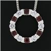 Image 3 : 14k White Gold 1.01 ctw Alternating Channel Ruby & Diamond Circle Pendant Chain