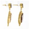 Image 3 : Vintage 14k Gold Carved Shell Cameo w/ Open Filigree Frame Drop Dangle Earrings