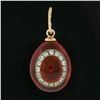 Image 2 : Russian 14k Gold & Silver Clear Stone Red Enamel Textured Egg Charm Pendant