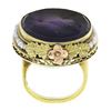 Image 8 : 14k Gold Left Facing Amethyst Cameo Ring w/ Seed Pearl Filigree & Floral Frame