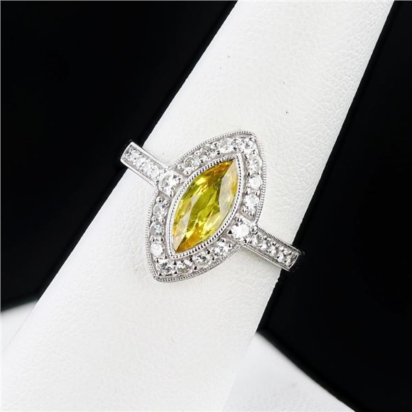 1.29 ctw Yellow Sapphire and 0.41 ctw Diamond Platinum Ring (GIA CERTIFIED)
