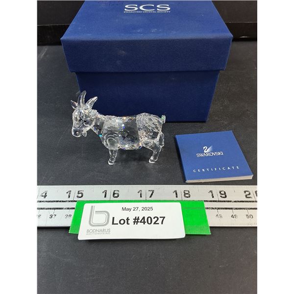 # Swarovski Crystal - Goat Figurine in Box w/Certificate - 3" X 2.5"