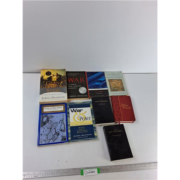 (9) Books - The Mediterranean in The Ancient World, Guns Germs and Steel, Essays On New France, Misc