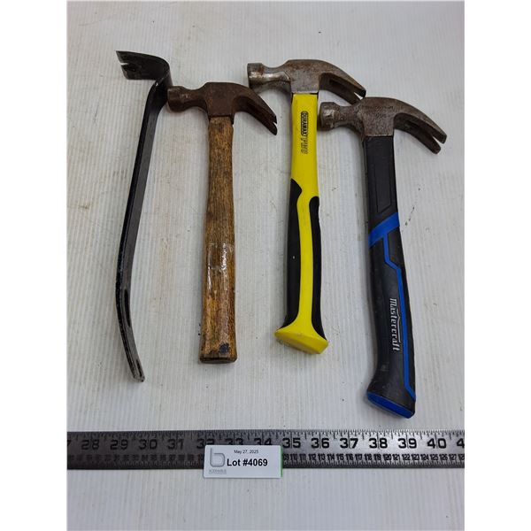 (3) Hammers, Pry Bar