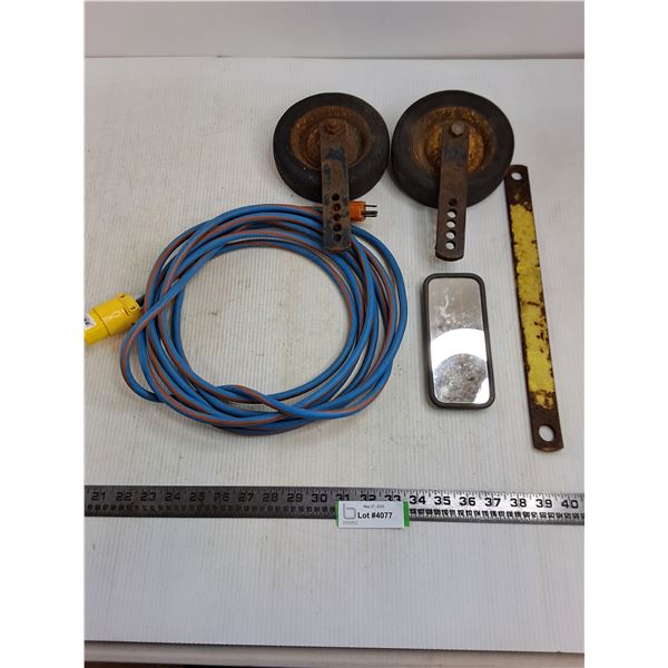 Pair of Shop Wheels, Extension Cord, Mirror