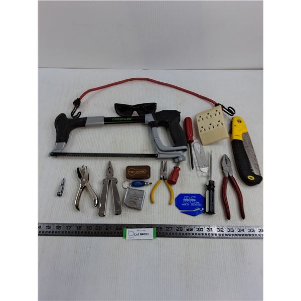 Assorted Hand Tools, Greenlee Hand Saw, Misc.