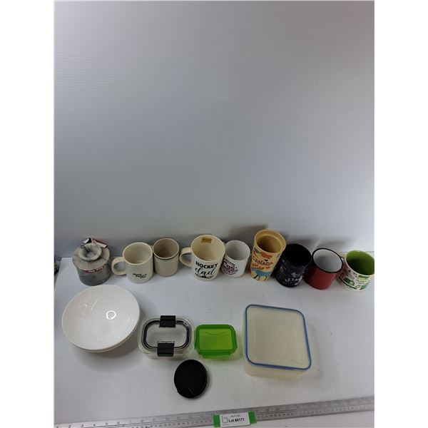 (8) Mugs (2) Bowls, Misc