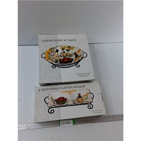 Large Bowl With Rack, 2 Sectional Platter With Rack