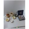 Image 1 : Assorted Items - (3) Cups,Plate, Candle Holders