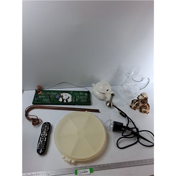 Assorted Items - Glass Pitcher, Tv Remote, Metal Vase