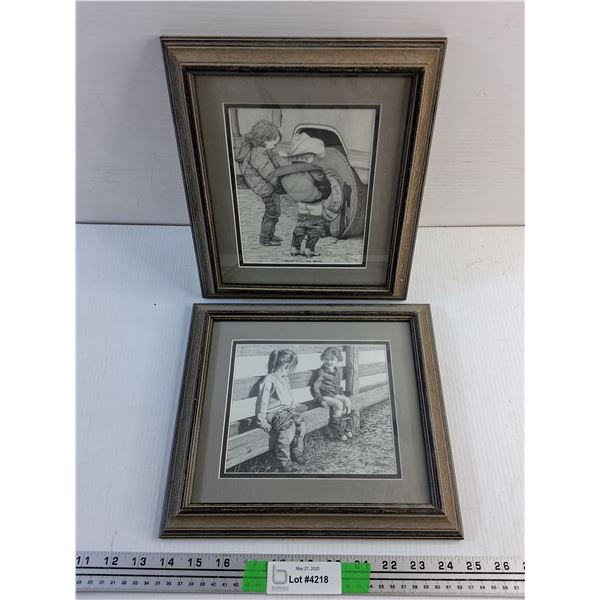 (2)  Framed Wall Art Prints 11 x 10"