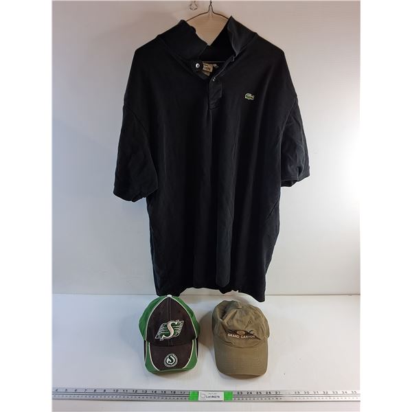 Saskatchewan Roughriders and Grand Canyon Caps and Lacoste Polo Shirt - Size 10L
