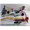 Image 1 : Kitchen Supplies, Water Bottle, Measuring Cups, Can Opener, Spatula and Misc