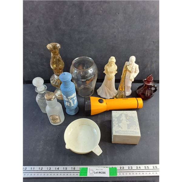 Avon Cologne and After Shave Bottles, Kerosene Lamp and Coleman Flashlight