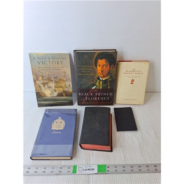 (6) Books- Black Prince of Florence, Elizabeth II Pocket Bible, A King's Story, Misc.