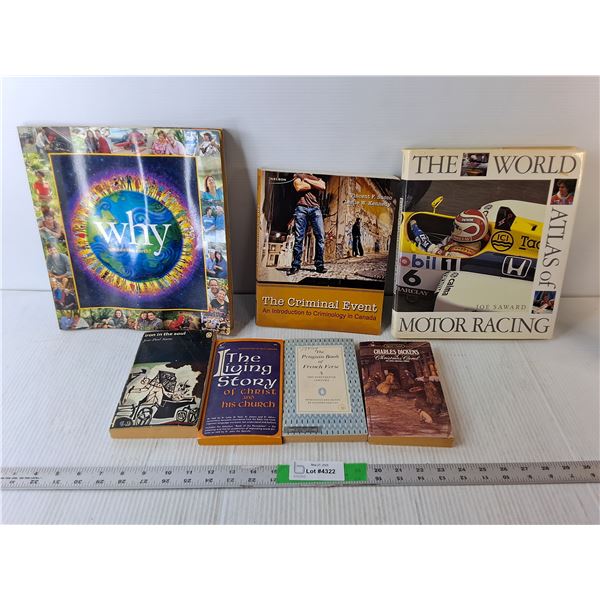 (7) Books- World of Motor Racing, A Christmas Carol, Criminology in Canada, Misc.