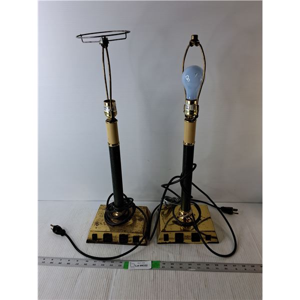 (2) Brass Plated Lamps 24" Tall- Working, As Is