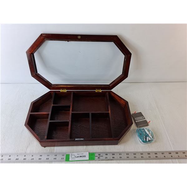 Wood & Glass Jewelry Box, Sentry Earbuds-New