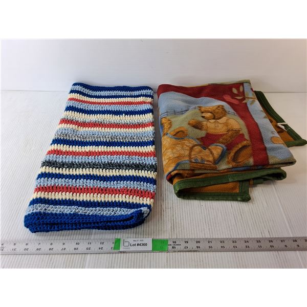 (2) Throw Blankets- Crochet & Teddy Bears