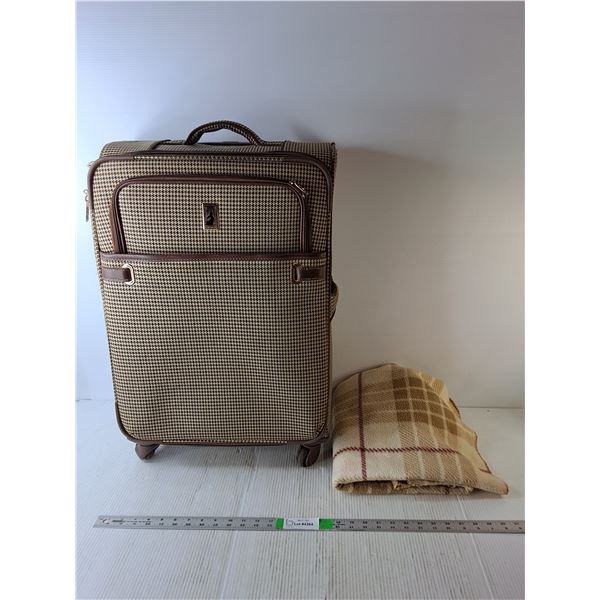 London Fog Rolling Suitcase 26" Tall x 17" Wide & Throw Blanket, Cannot Ship