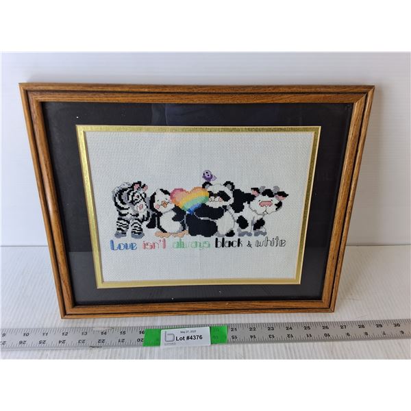 Framed Cross-stitched Artwork 15" x 12"