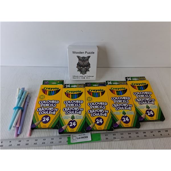 Cat Pens- As Is, Wooden Puzzle, (5) Sets of Pencil Crayons