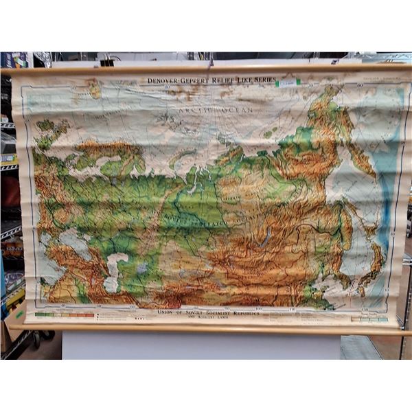 * Vintage Soviet Russia Denoyer-Geppert Map Canvas Hanging Wall Map - 68" x 44" - CANNO