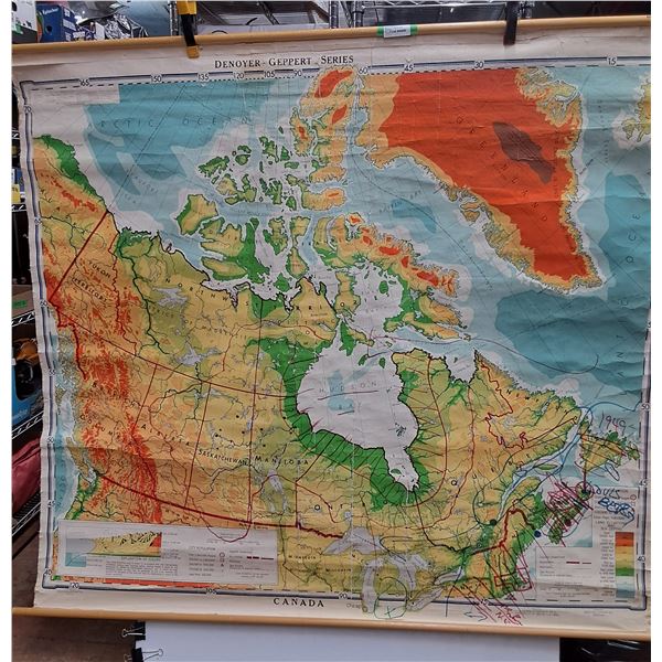 * Vintage Canadian Map Denoyer-Geppart Series - Some Drawing/Wear - 65" x 75"  - CANNOT SHIP