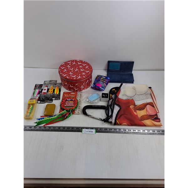 Fish Lures, Ugly Sweater Award, Earrings, Swedish Chef Apron, Wallet