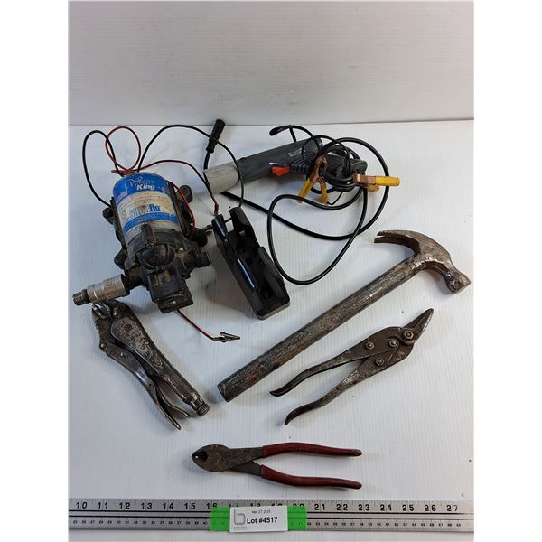 Water Pump, Power Timing Light, Wise Grips, Tin Shears, Hammer and Wire Cutter