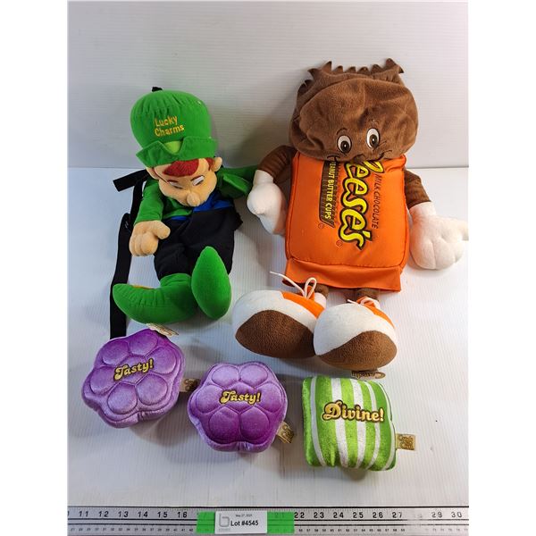 Various Plush Toys - Reeses, Lucky Charms and Candy Crush