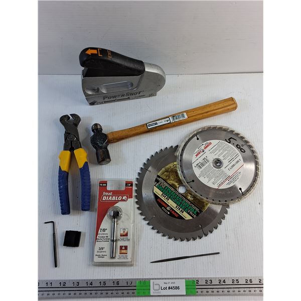 PowerShot Stapler, Hammer, Circular Saw Blades,  Nail Puller, Forstner Tip and Misc-Many New