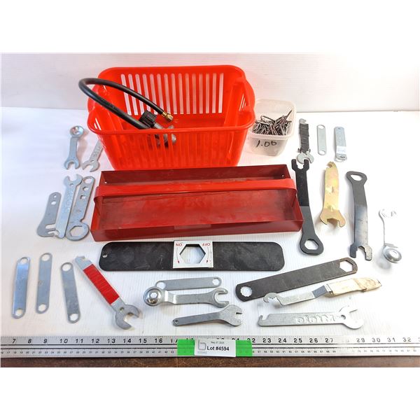 Plastic Basket, Propane Hose, Tool Caddy and Wrenches
