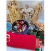Image 3 : Christmas Lot: Angels, Tree Skirt, Ornaments in Tin, Poinsettas, Misc