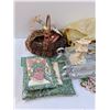 Image 2 : Christmas Lot: Angel Hot Pads, Sleighs, Pine Cone Basket, Santa Boots, Angel Candle Holder, Misc