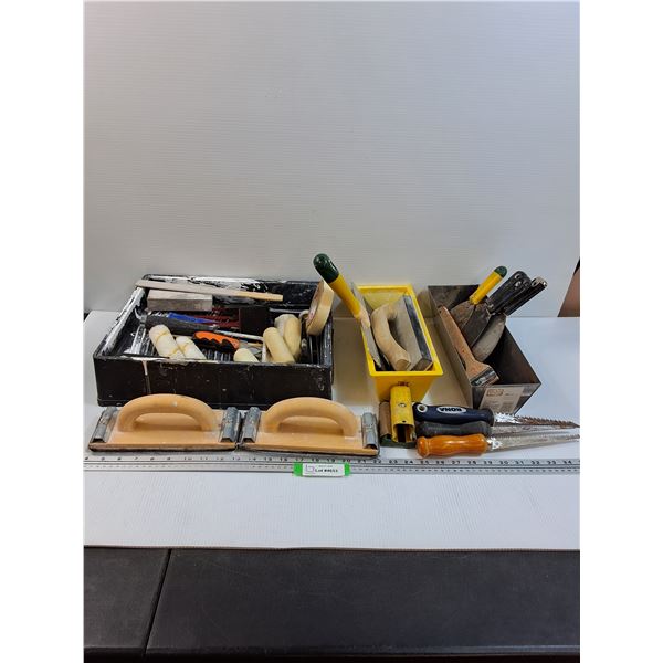 Drywall & Paint Lot: Putty Knives, Sanding Tools, Paint Roller & Tray, Misc