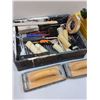 Image 2 : Drywall & Paint Lot: Putty Knives, Sanding Tools, Paint Roller & Tray, Misc