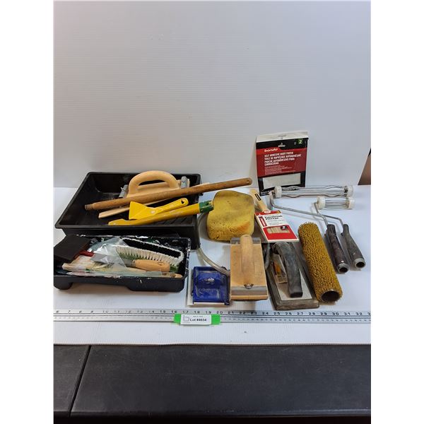 Drywall & Paint Lot: Putty Knives, Sanding Tools, Paint Roller & Tray, Misc