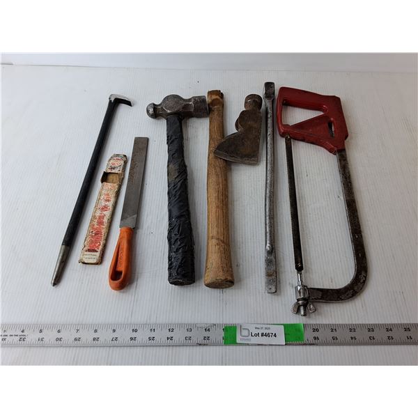 Tool Lot- Handsaw, File, Ball Pein Hammer- As Is, Misc.