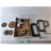 Image 1 : (3) C-Clamps, Brush Tool Lot- Wire Wheel, Cutting Disc, Misc.
