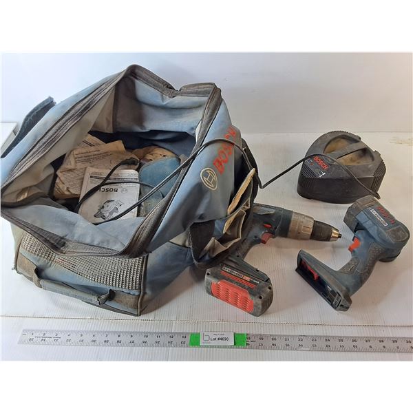 Bosch Work Bag, Cordless Drill & Charger- Power On, Flashlight, MIsc.