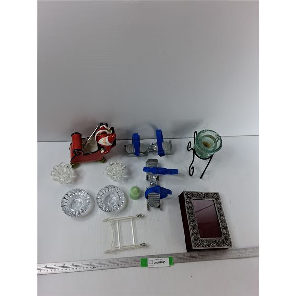Assorted Items - Sleigh Dip Bowl With Spreader, (5) Candle Holders, Photo Alblum, Kids Srap On Train