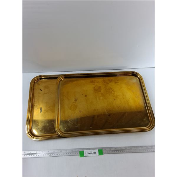 (2) Brass Metal Trays  - 20'' x 14'' - CANNOT SHIP