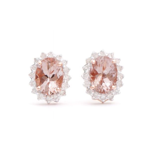 14KT Rose Gold 1.54cts Morganite and Diamond Earrings