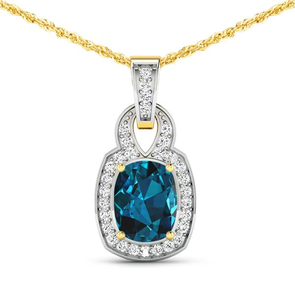 14KT Yellow Gold 1.95ctw London Blue Topaz and Diamond Pendant