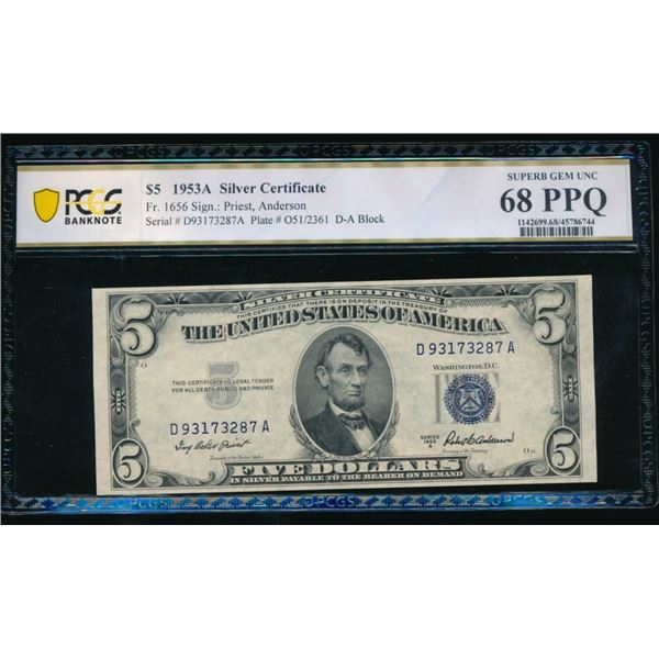 1953A $5 Silver Certificate PCGS 68PPQ