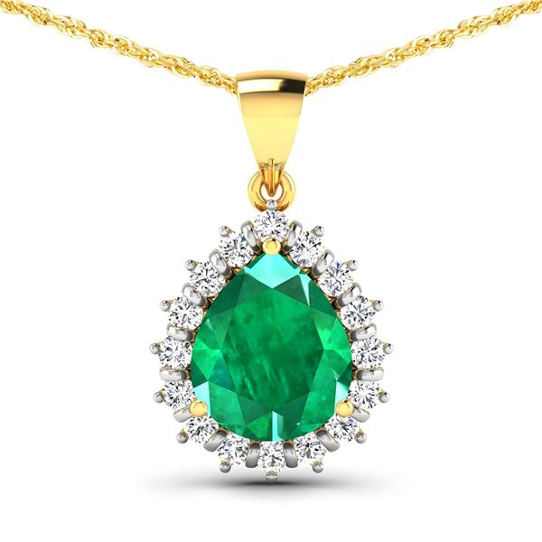 14KT Yellow Gold 2.85ctw Zambian Emerald and Diamond Pendant