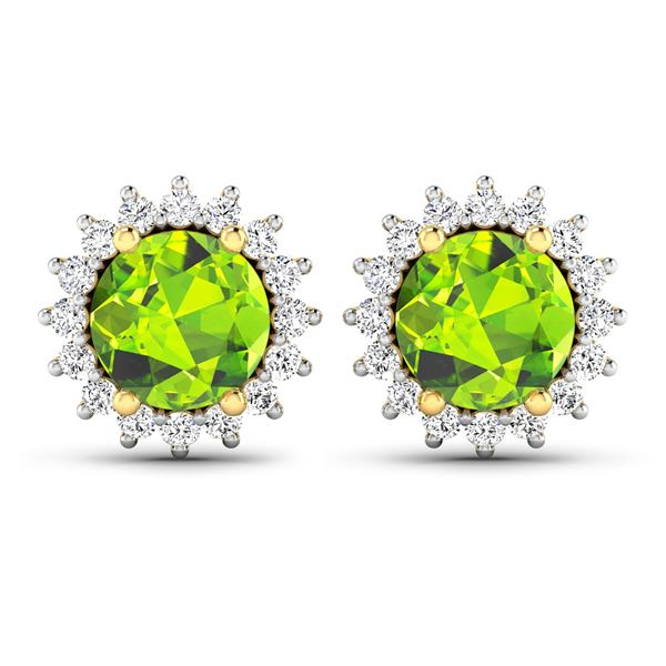 14KT Yellow Gold 1.72ctw Peridot Topaz and Diamond Earrings