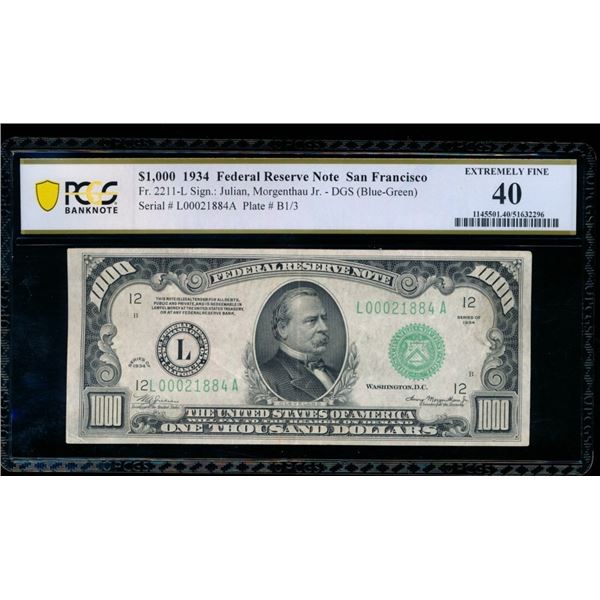 1934 $1000 San Francisco FRN PCGS 40