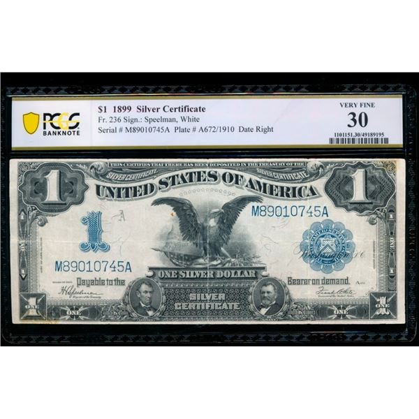 1899 $1 Black Eagle Silver Certificate PCGS 30